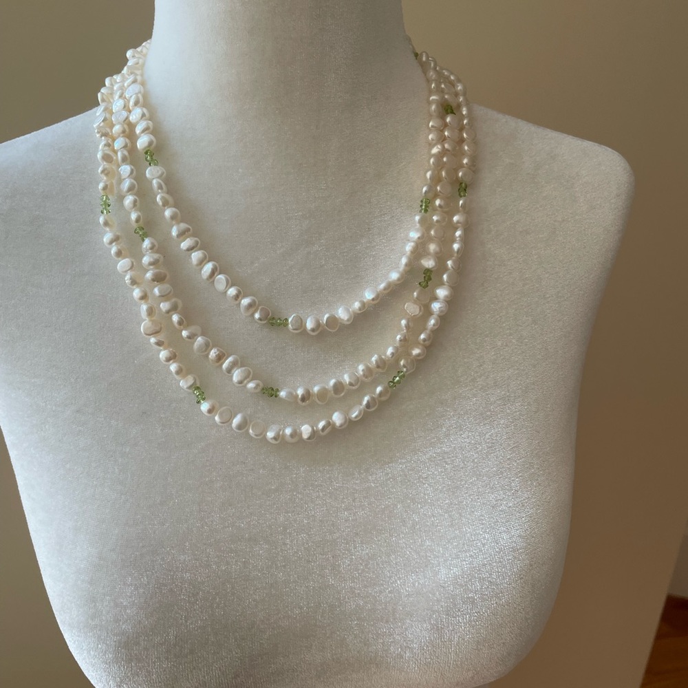 64" Endless 7-8mm Cultured Pearl & Peridot Necklace from SAVVY CIE JEWELS